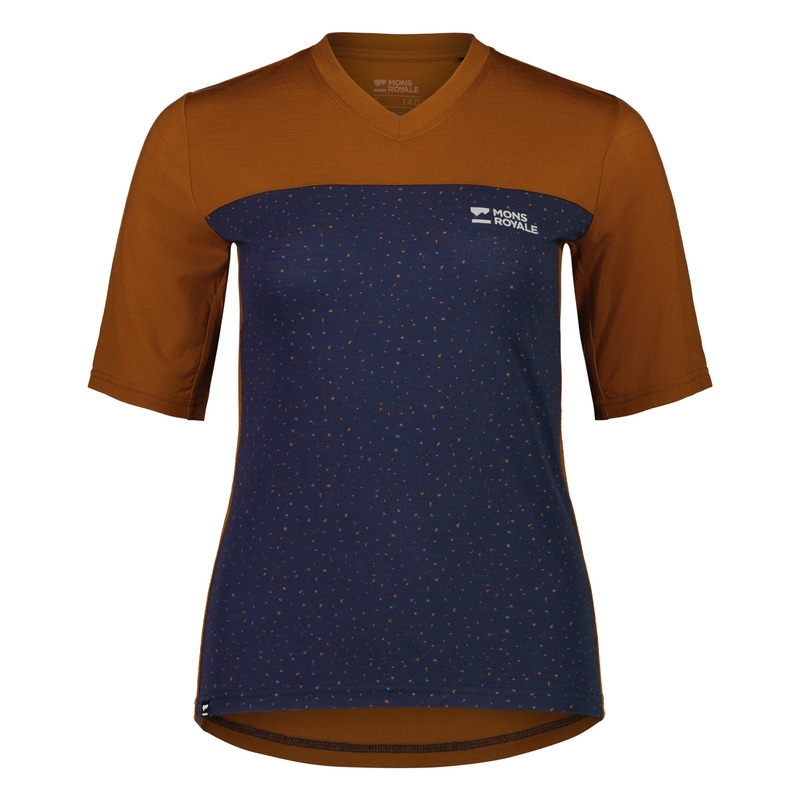 Mons Royale Redwood Enduro VT Short Sleeve Women’s Jersey – Women’s S – Midnight Terrazzo – Copper