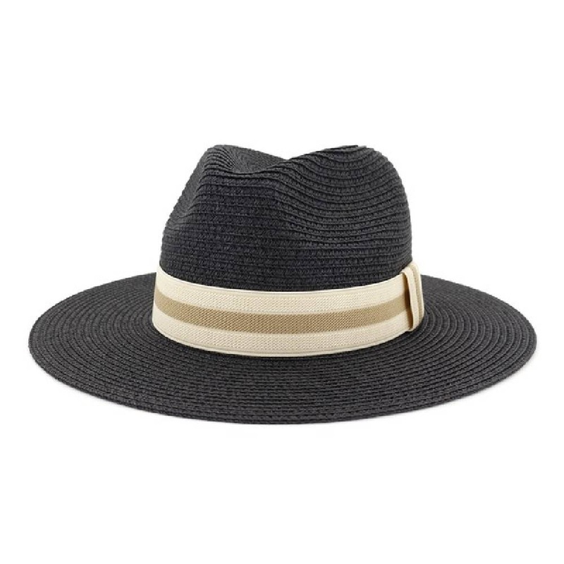 * Casual Summer Banding Straw Panama Hat – Black