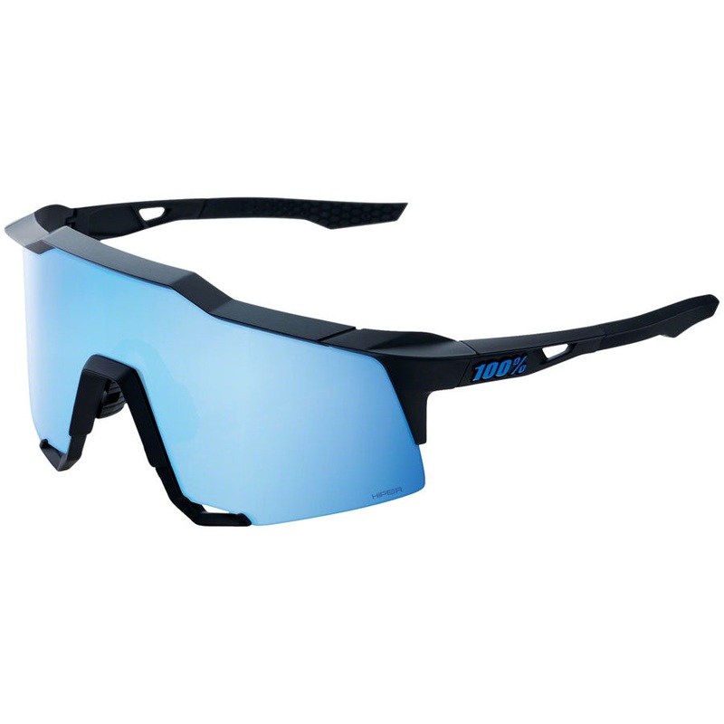 100% Speedcraft Sunglasses – Matte Black HiPER Blue Multilayer Mirror Lens