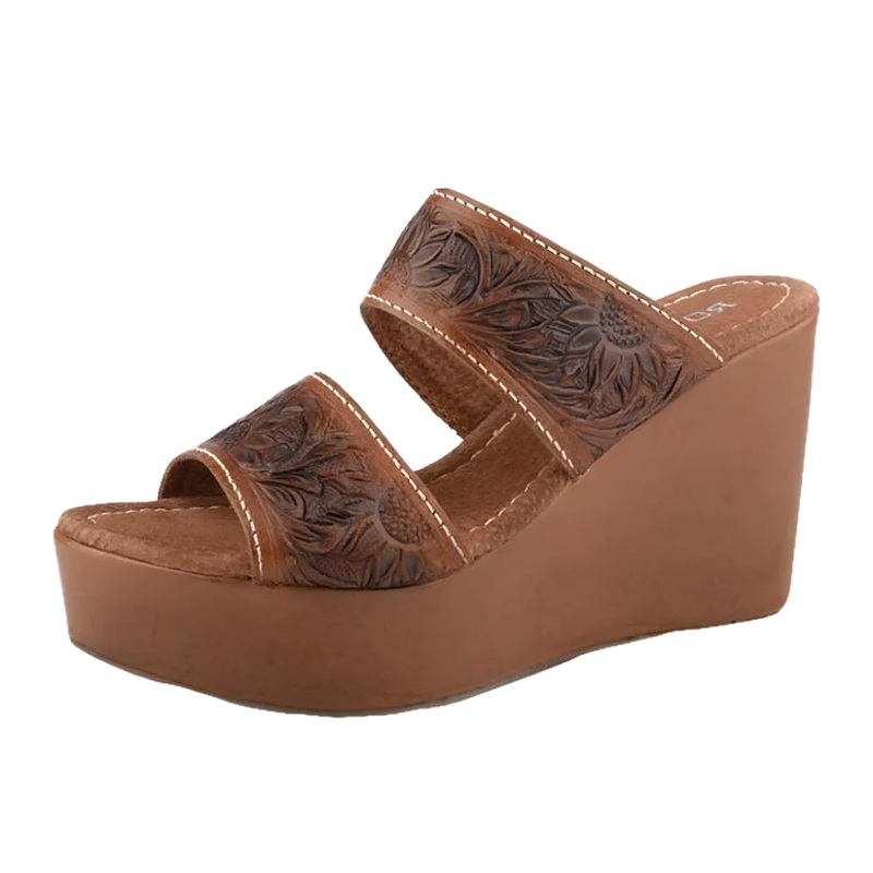 * Roper Women’s Cognac Tooled Two Band Wedge Sandal – FINAL SALE