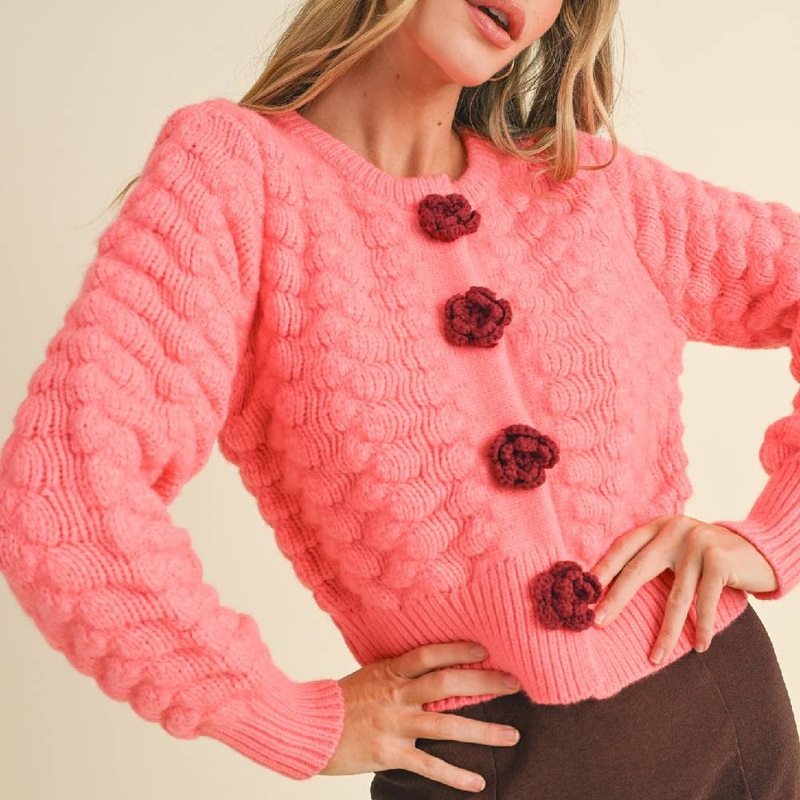 * Flower Button Knit Sweater Cardigan – FINAL SALE